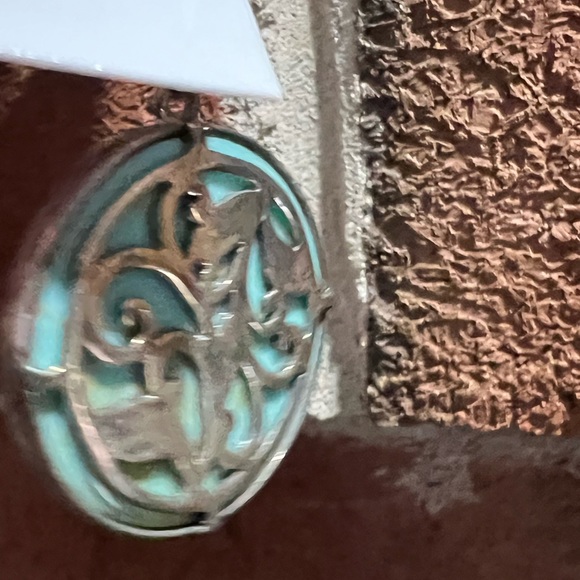 Silver Turquoise Dangle Earrings; TQ Disk Drop Earrings - Picture 5 of 9